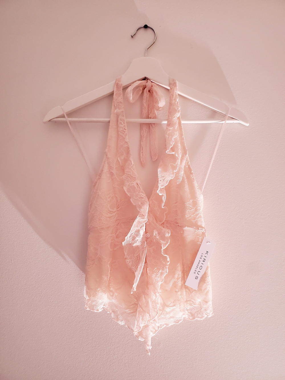 Coquette Pink Ruffled Lace Halter Top - Extra Small
